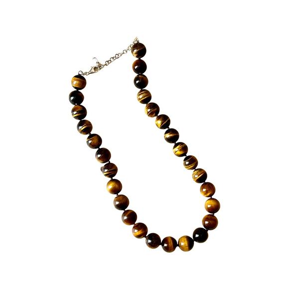 Vintage Tigers Eye Necklace Large Bead Tigers Eye Necklace Golden Tigers Eye - Picture 1 of 7